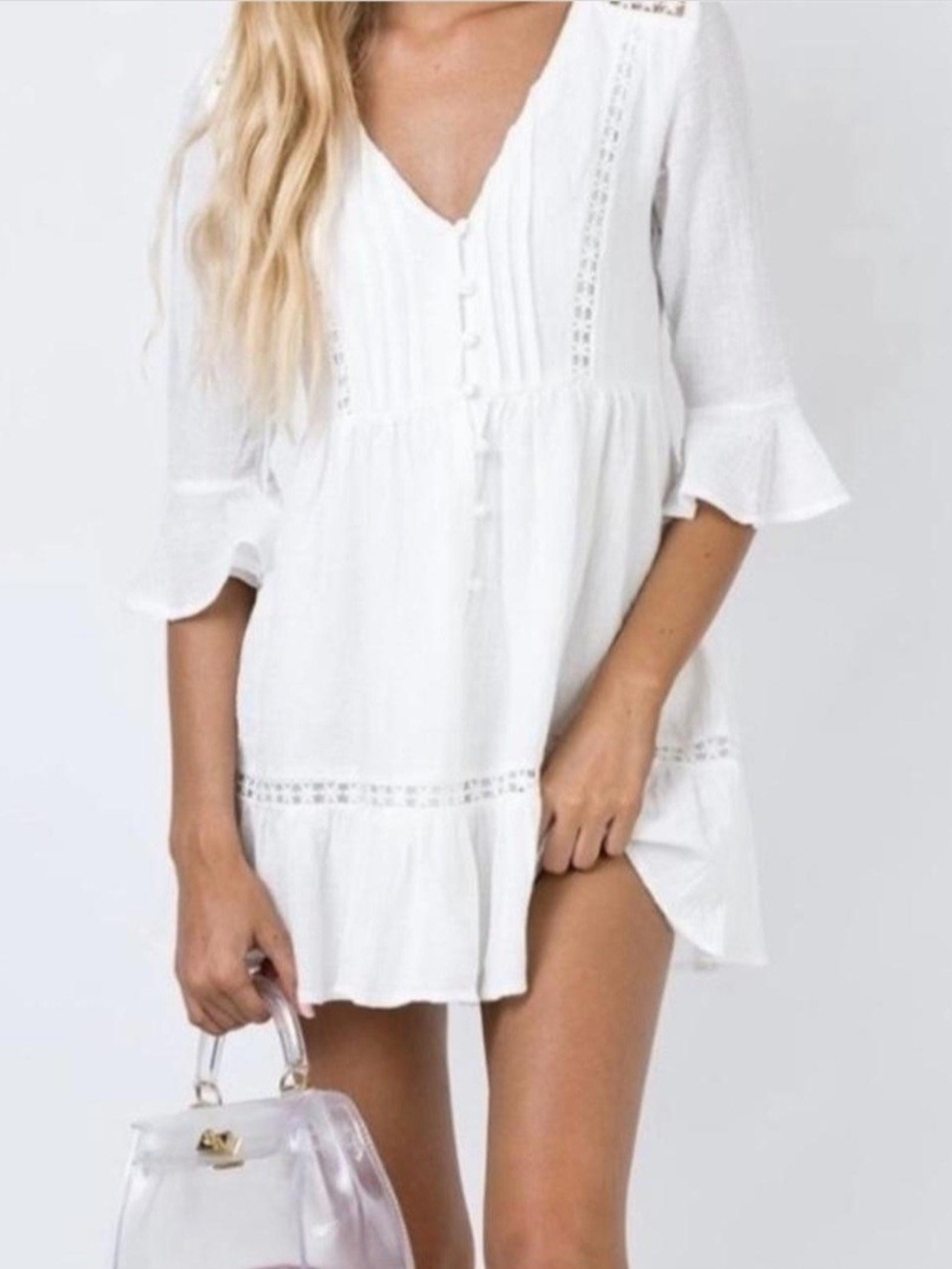 Princess Polly Chlo Mini Dress S White Boho Cottagecore Babydoll Coquette